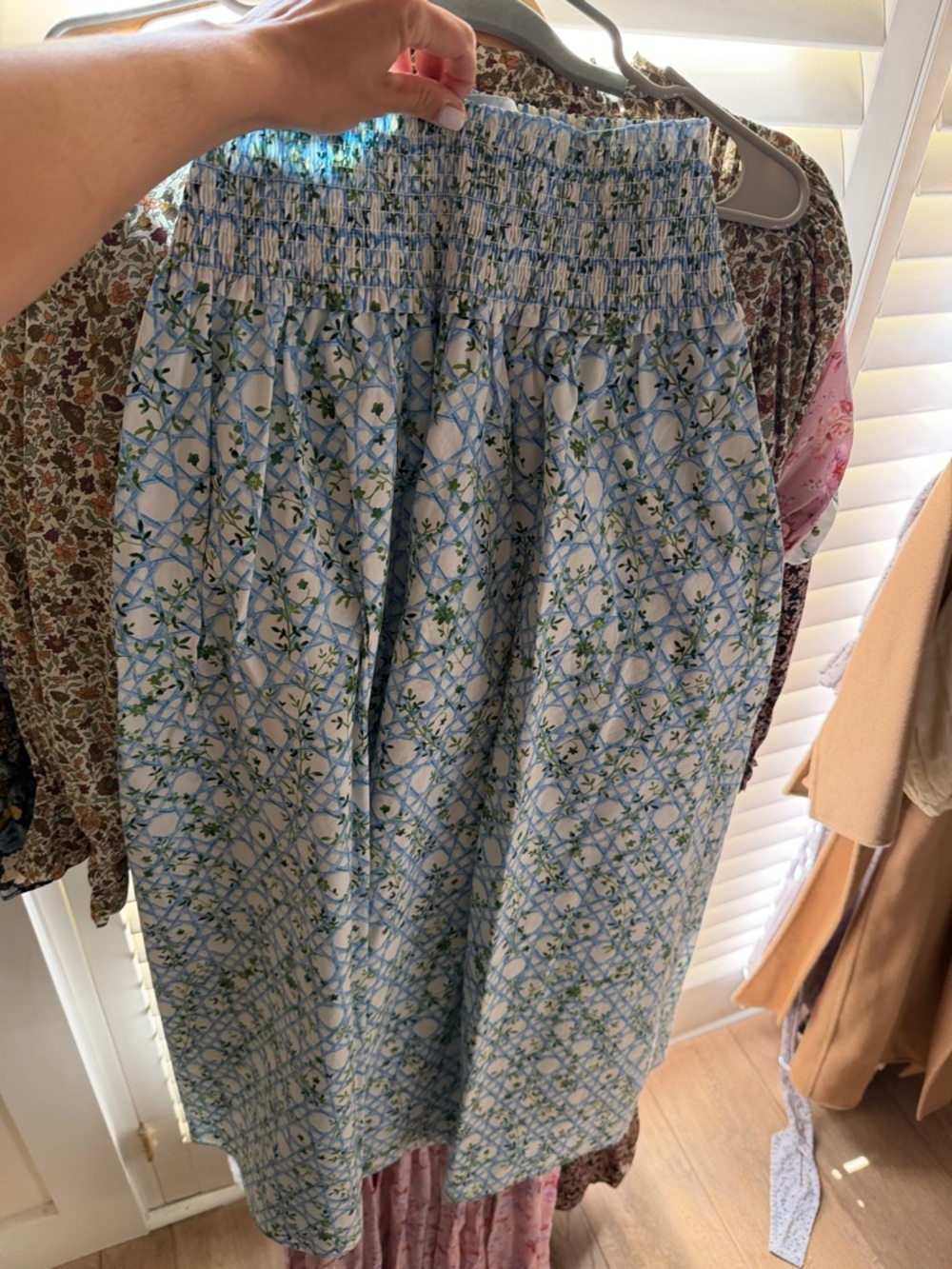 Hill House light blue floral smocked waist skirt
